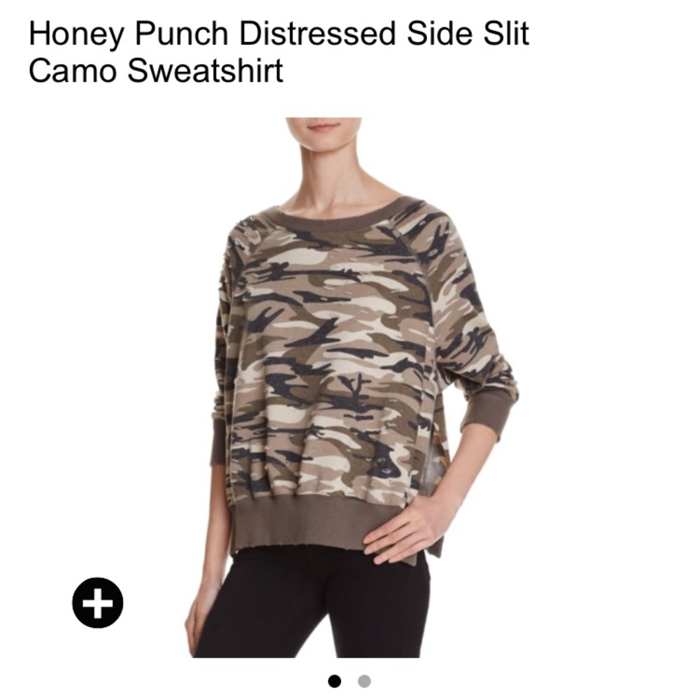 Honey punch distressed camo sweatshirt